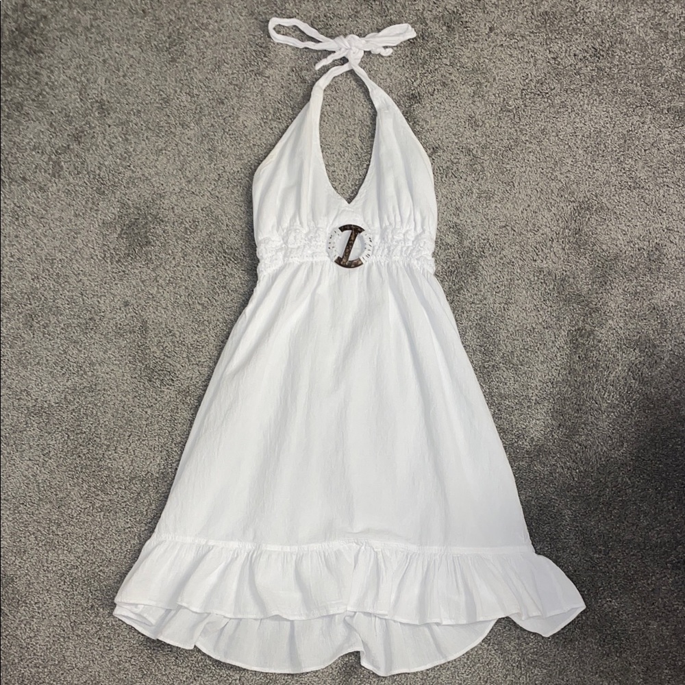 White Halter Swim Coverup Dress with Ring Detail